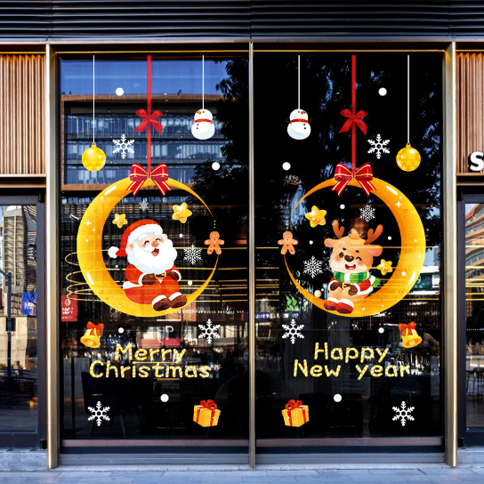 Decal decoration Noel-Santa Claus and reindeer sitting on the moon
