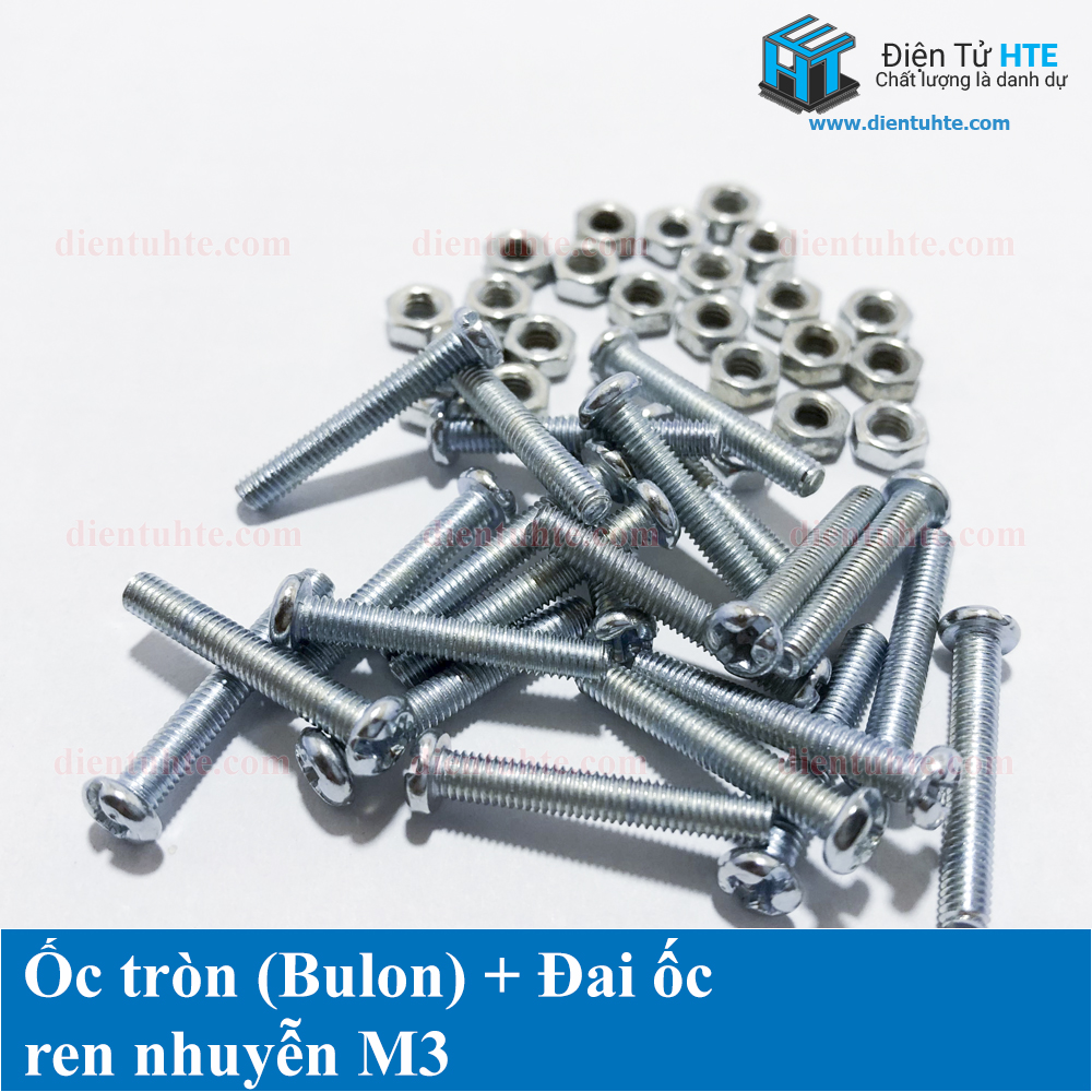 Ốc tròn (bulon) + đai ốc ren nhuyễn M3