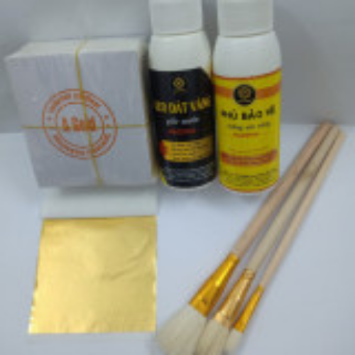 Combo 500 lá vàng kèm đủ keo và phụ kiện dùng cho dát vàng hoa quả, thạch cao, giấy, đồ da