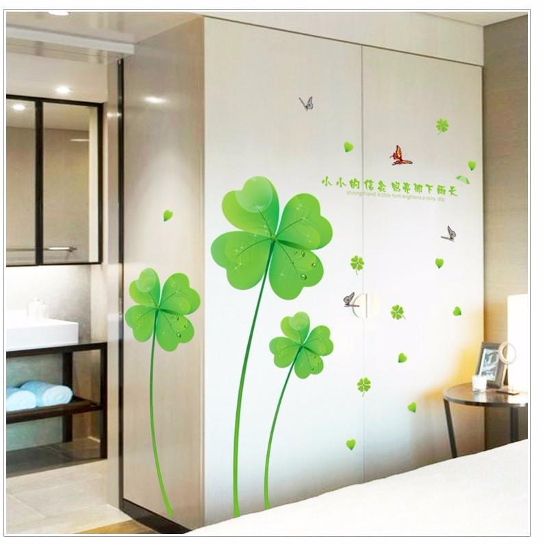 Decal dán tường mẫu cỏ 3 lá xanh mới