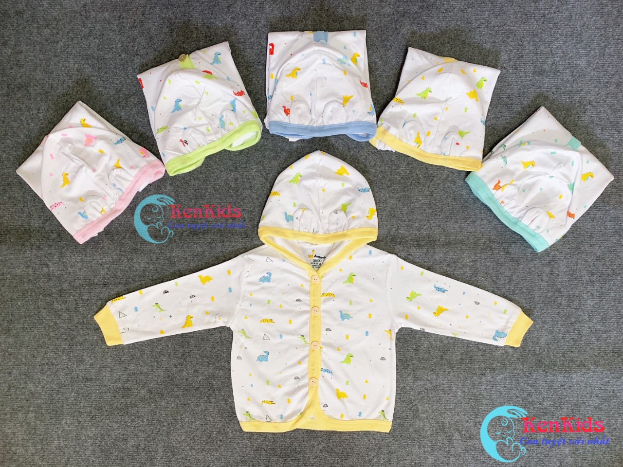 (3-16kg) Áo khoác nón họa tiết - thun cotton cho bé
