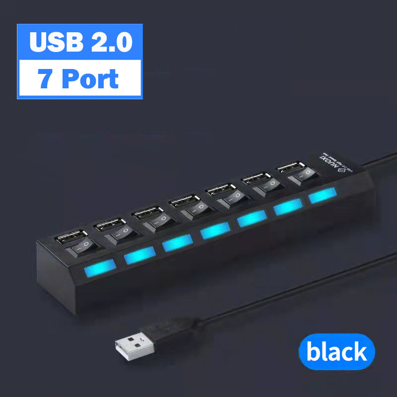 USB 3.0 hub USB OTG splitter USB splitter expansion 1 to 4 and 7 cable long line power switch port LED lighting