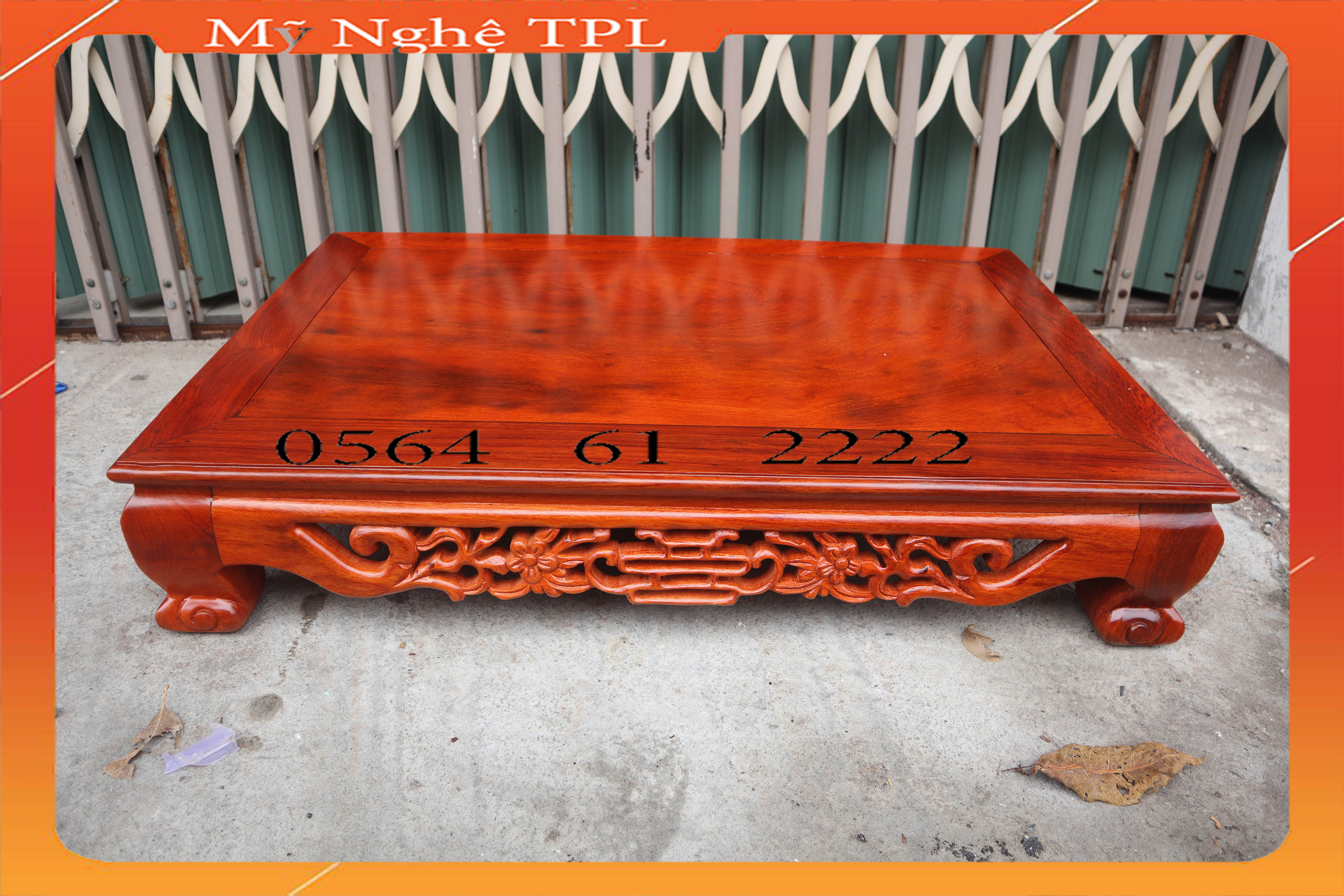 Bàn osin chiện 60x120 gỗ hương-Bàn nhật đục điện-Kỷ chiện cao 15cm