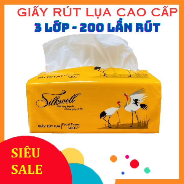 BỊCH 10 gói Giấy ăn giấy rút lụa cao cấp 3 lớp 200 Silkwell