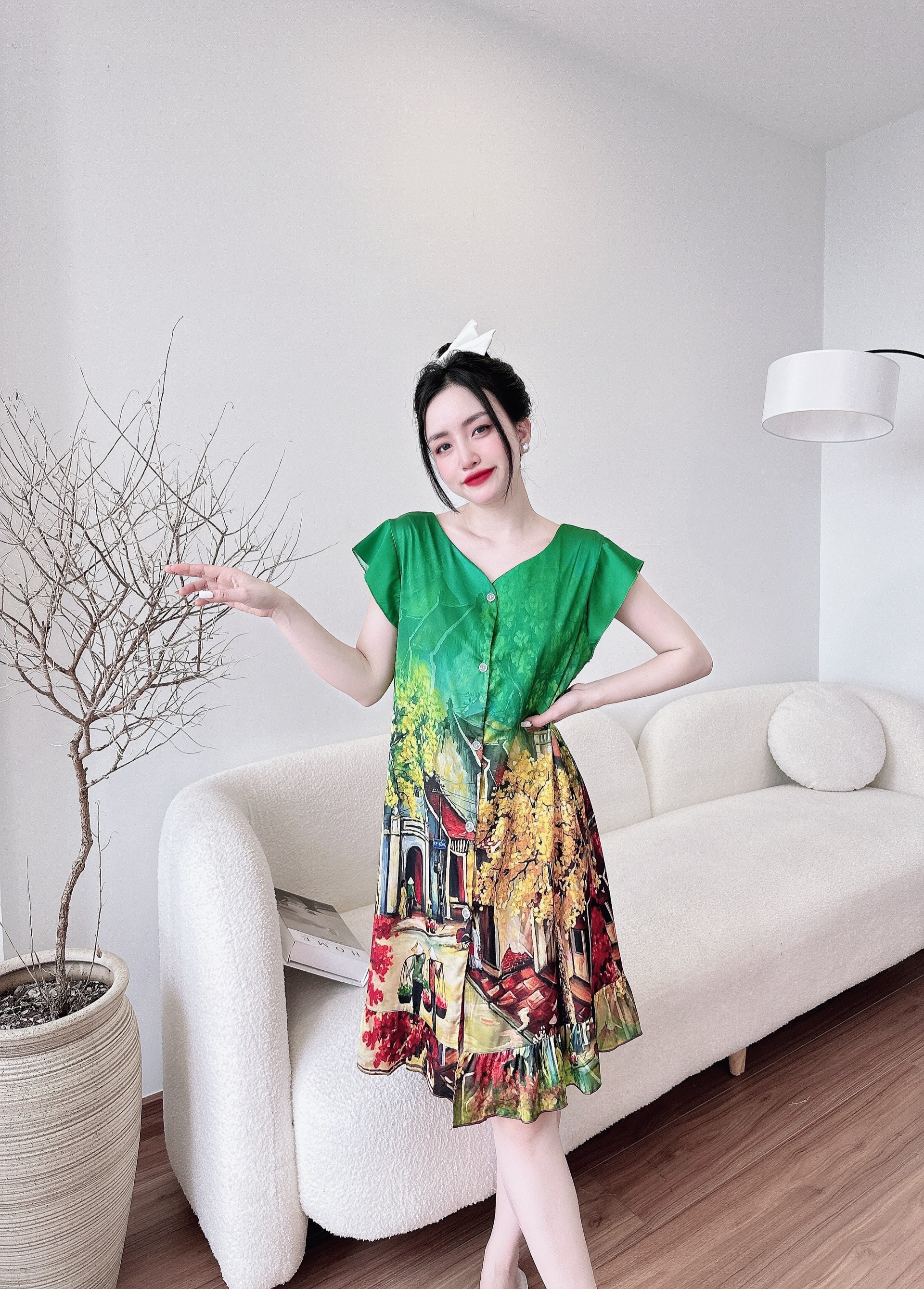 Đầm Lụa Bèo Vai Xinh Xắn