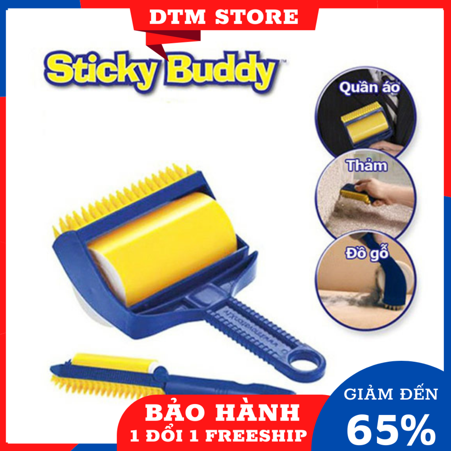 Cây lăn bụi quần áo kèm 2 lõi thay thế có nắp đậy, Cây lăn bụi bẩn ga giường tiện lợi