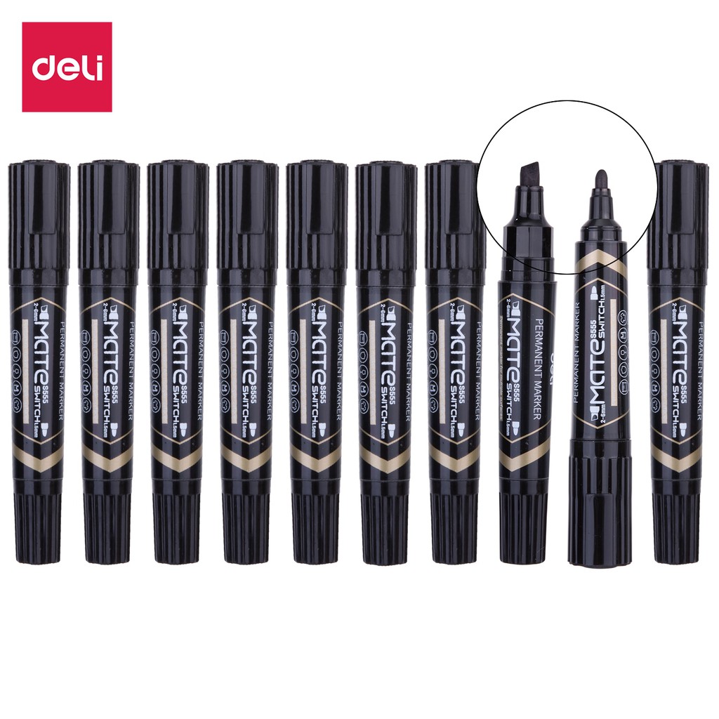 Bút dạ kính deli - không xóa được - 2 đầu bút 2 kích cỡ ngòi - mực xanh/ đen/ đỏ - 1 chiếc/ 2 chiếc - es555 . . . .