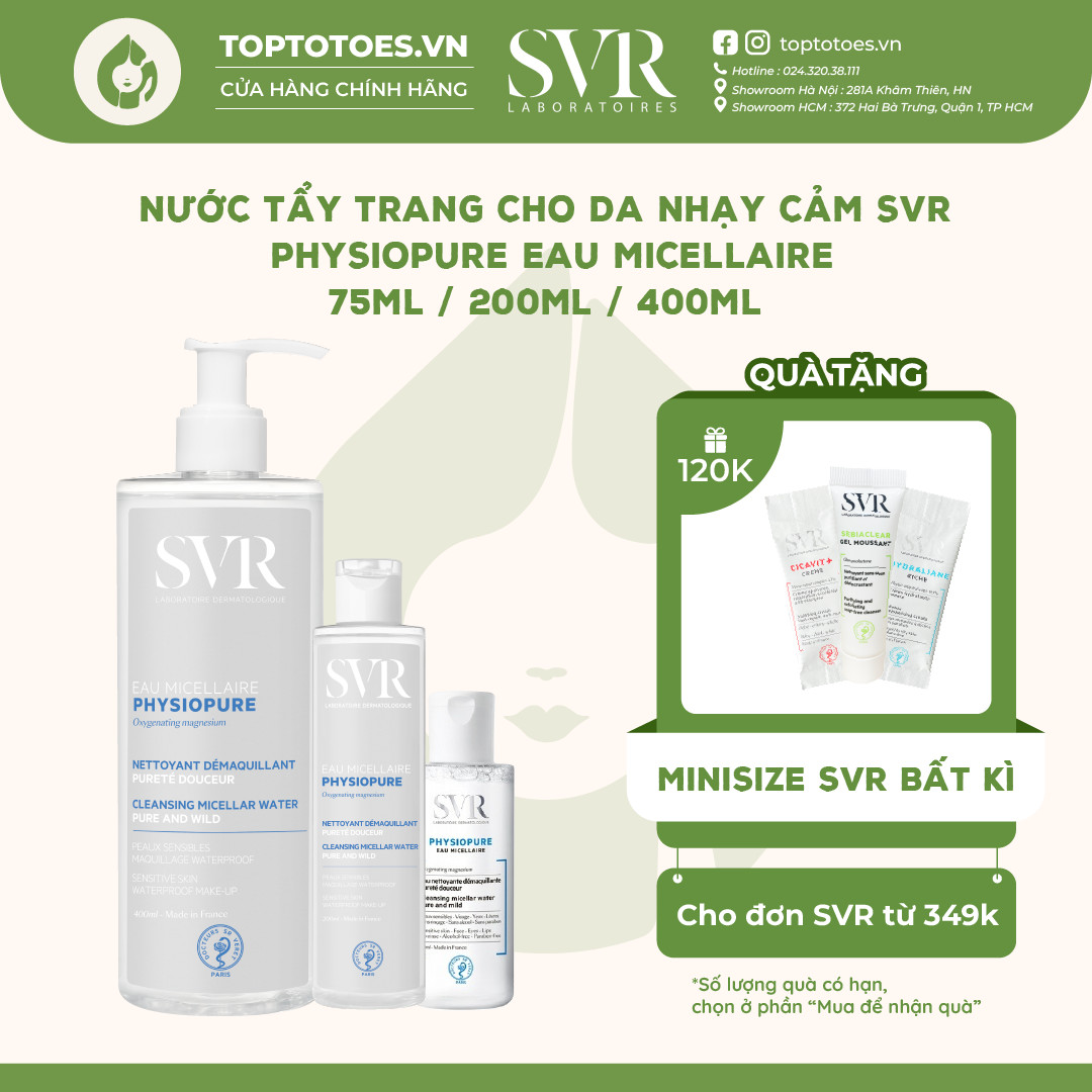 Nước tẩy trang cho da nhạy cảm SVR Physiopure Eau Micellaire 75ml/ 200ml