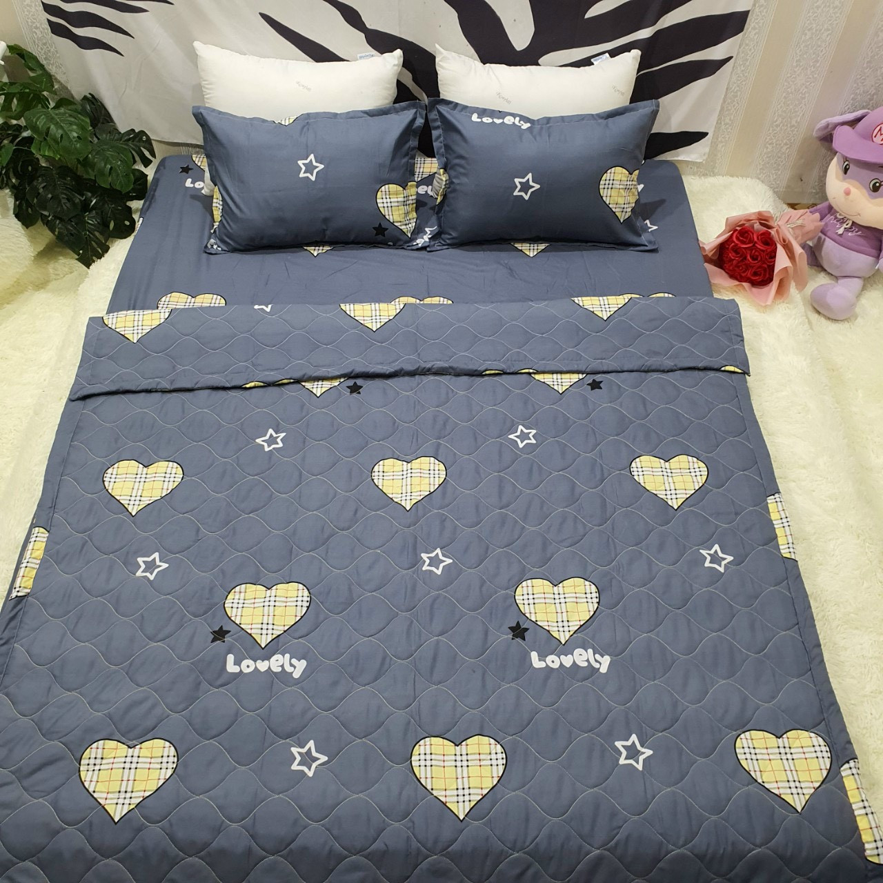 Bộ ga giường 💖💖 ga gối cotton- ga trải giường + 2 vỏ gối nằm