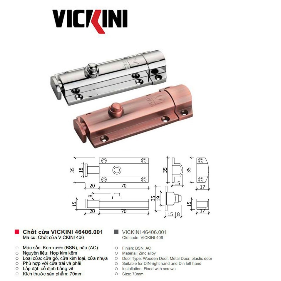 Chốt cửa VICKINI 46406.001 /100 mm
