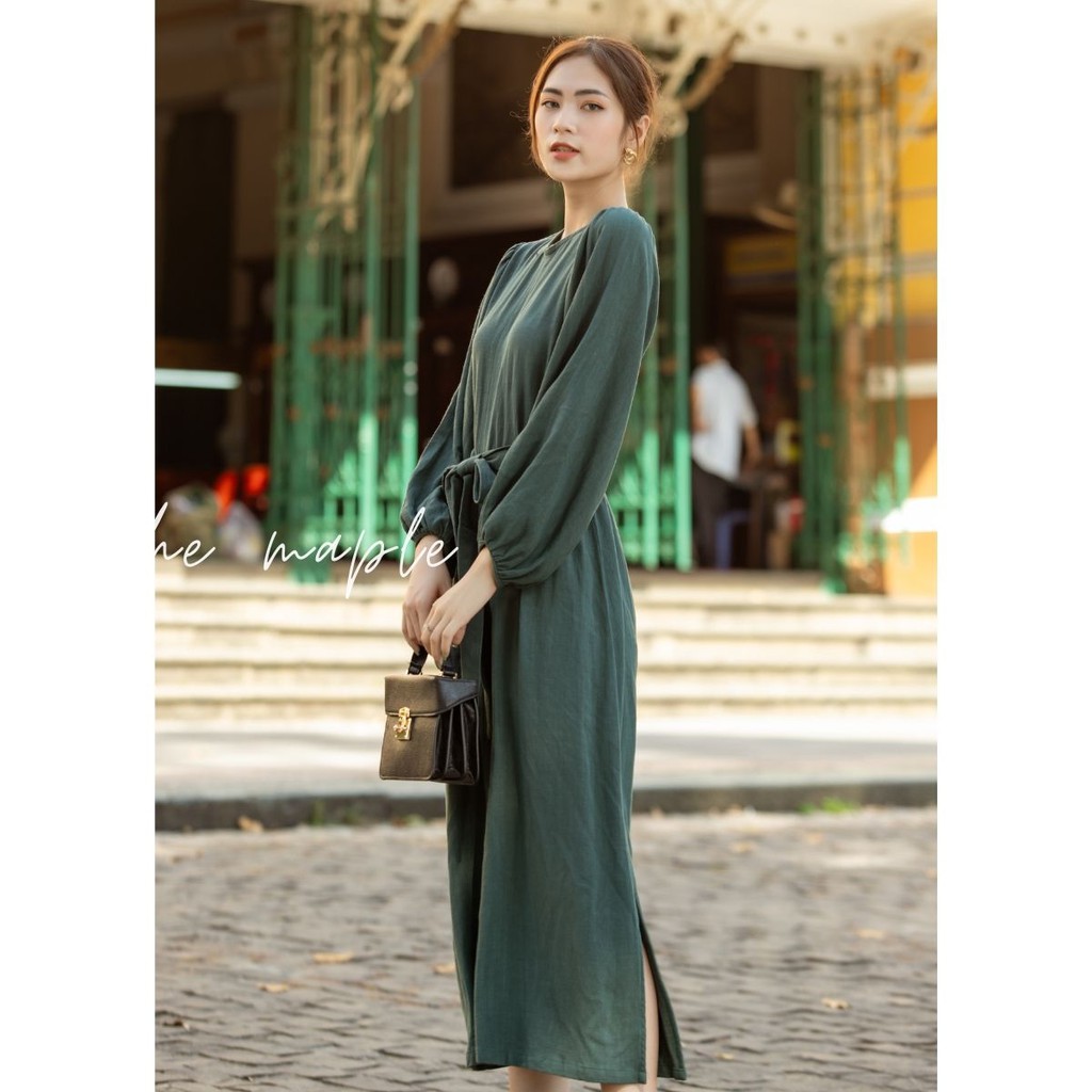 Đầm công sở Linen form dài cổ điển THE MAPLE size L