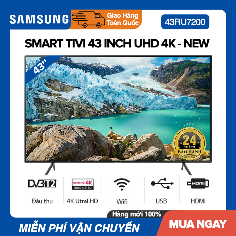 Smart Tivi Samsung 43 inch UHD 4K - Model UA43RU7200 Tìm kiếm giọng nói, Bluetooth, Youtube, Netflix - Bảo Hành 2 Năm chính hãng
