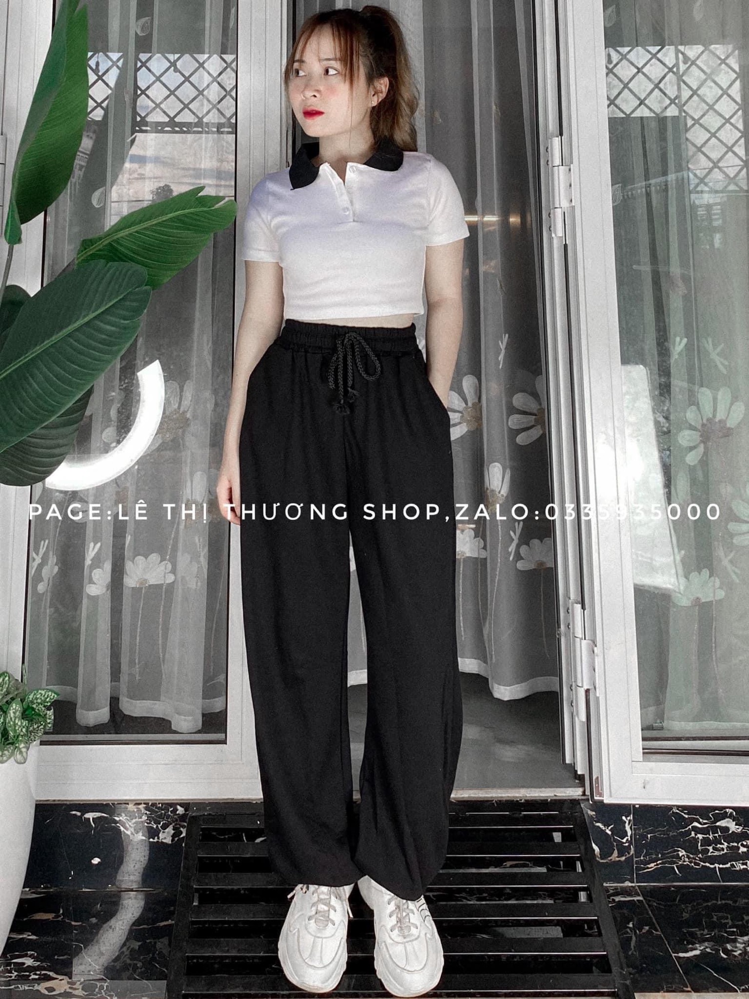 QUẦN JOGGER TRƠN + CROPTOP PETTER PHỐI CỔ