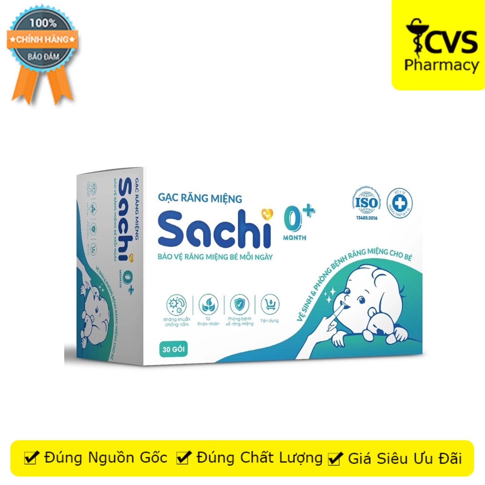 Gạc răng miệng Sachi 0+ làm sạch nướu, lưỡi, răng miệng (hộp 30 gói) - CVS Pharmacy