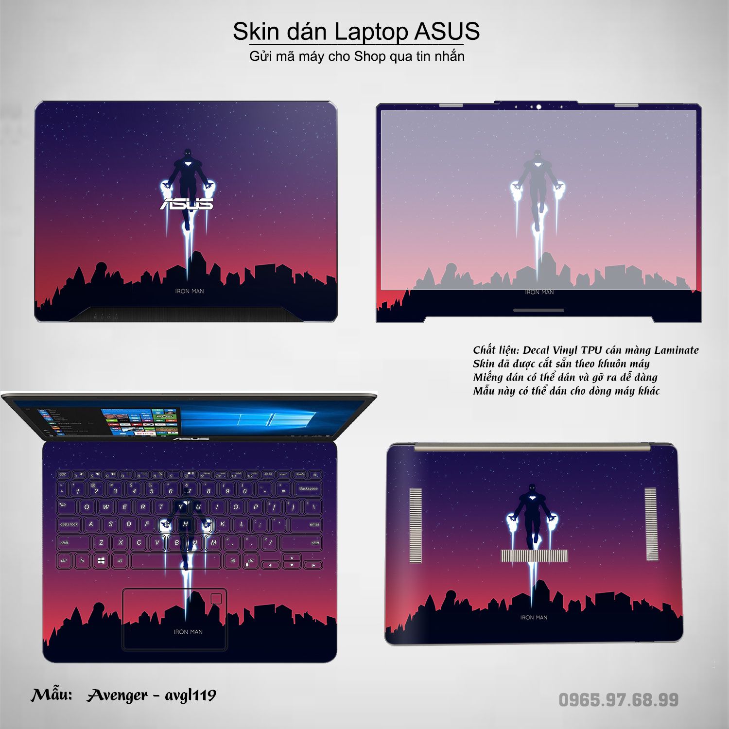Decal Skin dán Laptop Asus mẫu Avenger