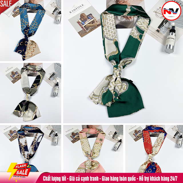 Khăn Lụa Đa Chức Năng Hàn Quốc Băng Đô Khăn Quàng Cổ Túi Trang Trí (145x15cm)