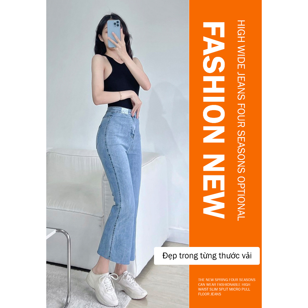 Quần jeans nữ ống loe cạp cao GUGUNO