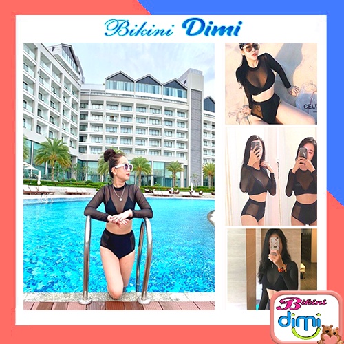Đồ bơi nữ 2 lớp lưới kín đáo dài tay đi biển