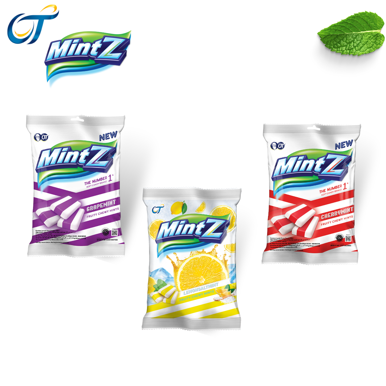 Kẹo mềm bạc hà MintZ vị bạc hà Nho (Grape Mint) / Anh Đào (Cherry Mint)/ Chanh muối (50 viên/túi)
