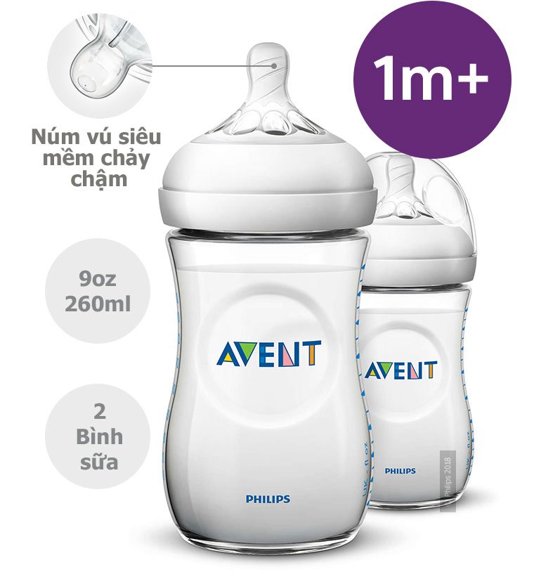 Bình sữa avent natural 125ml 260ml 330ml, bình avent cổ rộng chống đầy hơi chống sặc cho bé