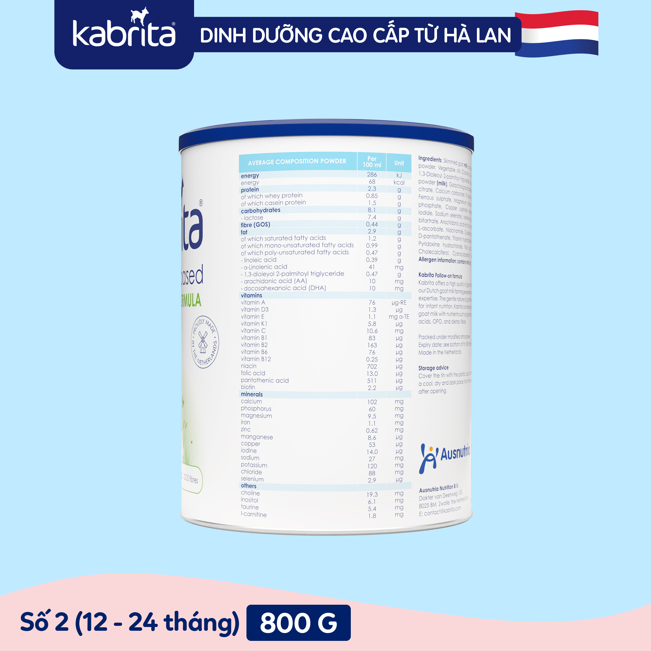 [PHIÊN BẢN MỚI] Sữa dê Kabrita số 2 cho trẻ từ 12 - 24 tháng - Lon 800g