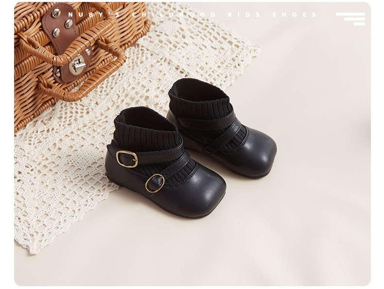 giày boot bốt cao cổ nữ giày bốt bé gái dây nịt thắt lưng khóa cài da pu