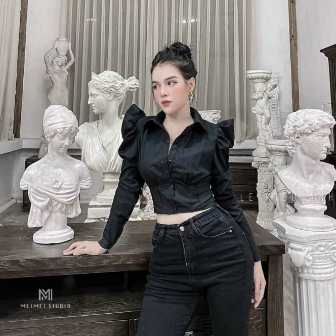 Sơ mi kiểu tay dài dáng croptop đáng yêu form dưới 46kg áo sơ mi vải kate áo sơ mi đẹp giá rẻ