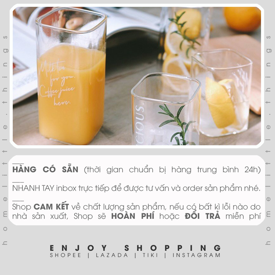 Ly thủy tinh vuông in chữ