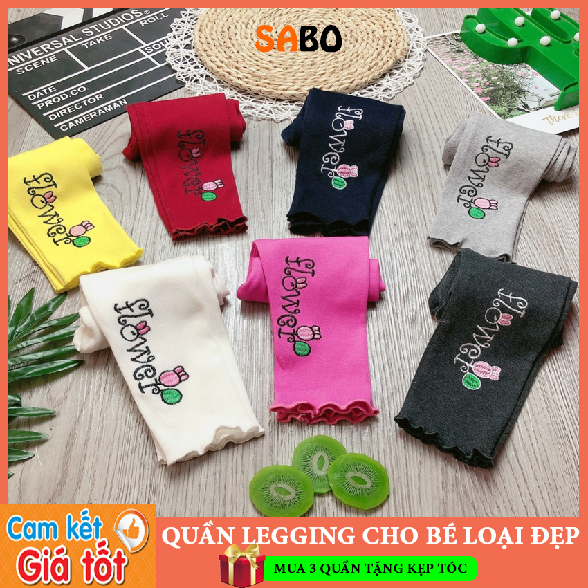 [CÓ VIDEO THẬT] Quần Legging Dài Gấu Lượn Sóng Thêu Chữ Cho Bé Gái - SaBo; Quần Len Tăm Dài Ôm; Quần Legging Đẹp Dày Dặn Cho Bé Gái; TẶNG Kẹp Tóc Cho Bé Khi Mua 3 Quần Trở Lên