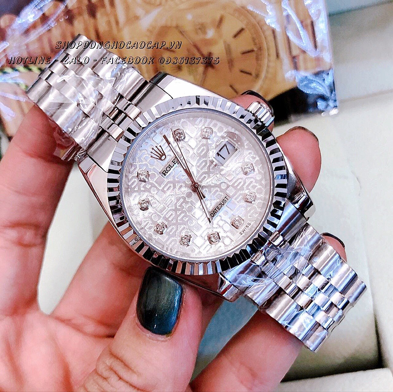 [HCM]Đồng Hồ Rolex Nữ Mặt Khía Bạc Trắng 32mm-36mm
