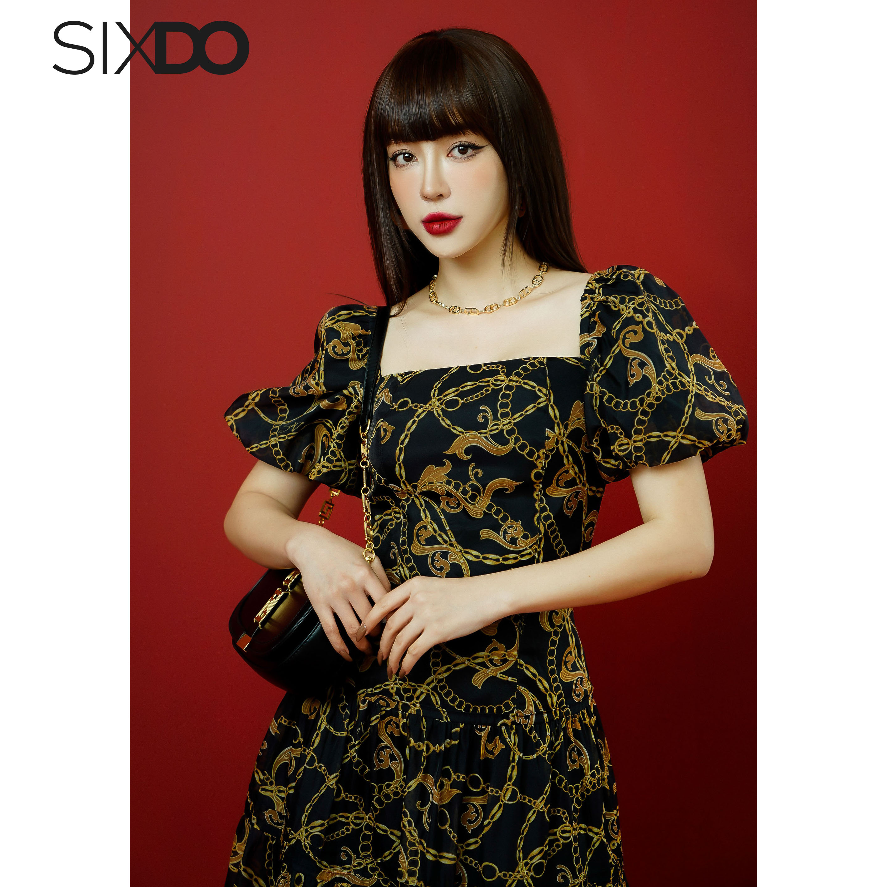 Áo nữ tơ croptop họa tiết baroque SIXDO