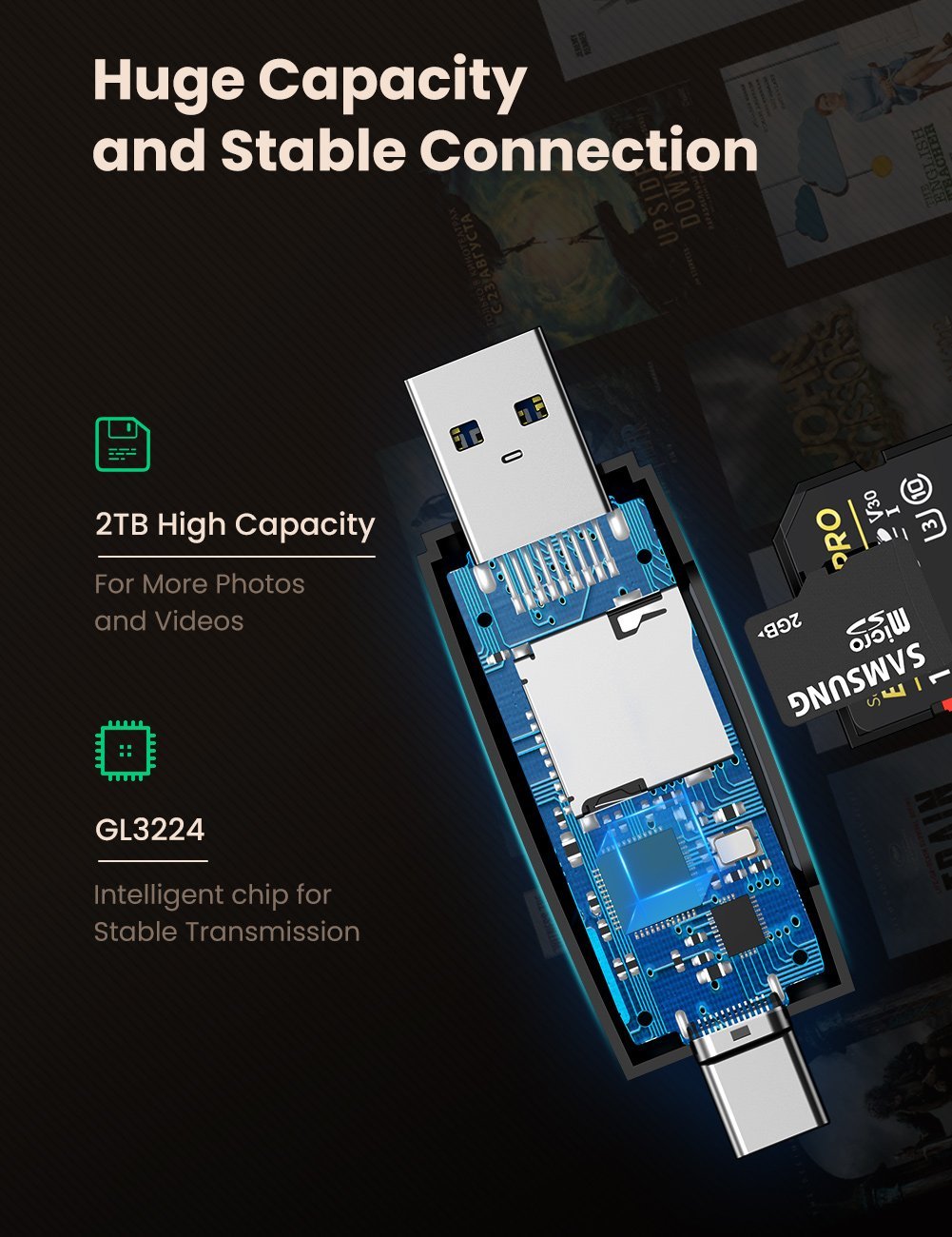 Đầu Đọc Thẻ Ugreen 2 in 1 USB 3.0 Type C , Card Reader TF SD 80191