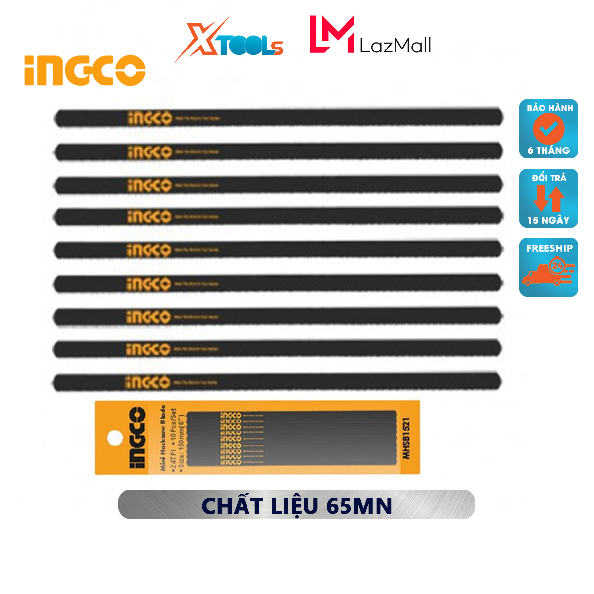 Set 10 hacksaw blade mini ingco MHSB1521 set saw blade 10 detailed size 150mm(6 ”), material 65mn, 24 serrated cutting wood materials [genuine] [XTools]