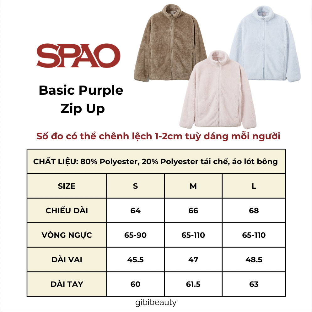 [SẴN] Áo lông SPAO Basic Purple Zip Up