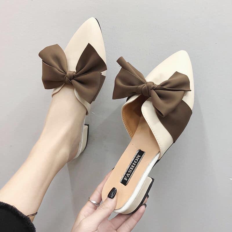 FREE SHIP Dép sục nữ mũi nhọn thắt nơ lụa siêu đẹp- mẫu mới