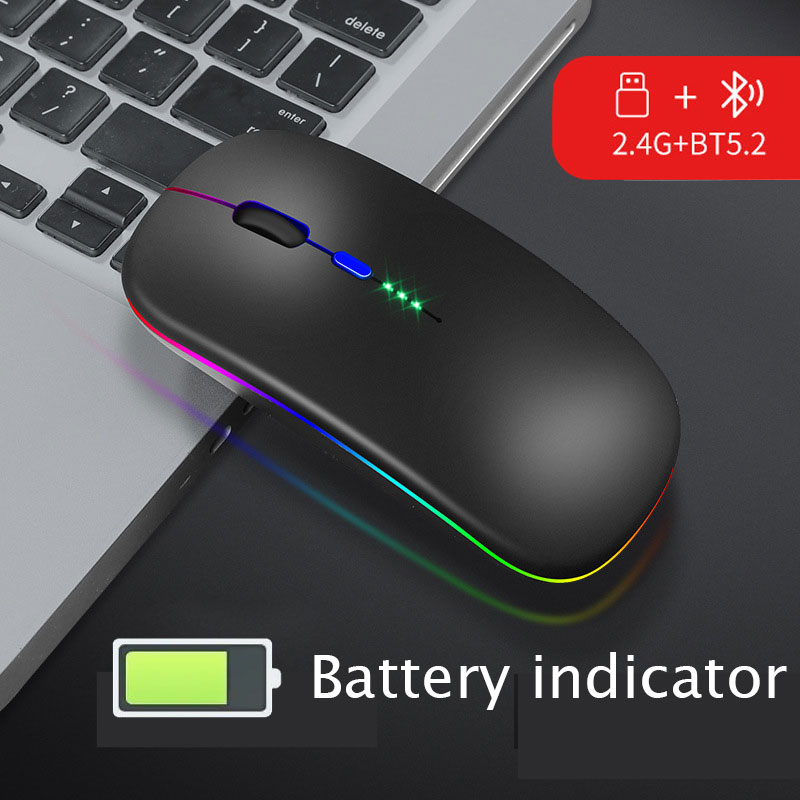 Bluetooth 5.0 không dây với usb có thể sạc lại rgb chuột bt5.2 cho máy tính xách tay máy tính pc chuột chơi game 2.4ghz 1600dpi