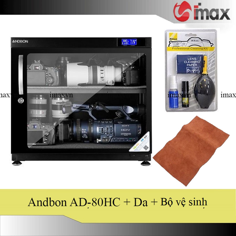 Tủ chống ẩm Andbon AD-80HC (80 Lít) - Công nghệ Japan + Bộ vệ sinh máy ảnh 8 in 1 + Tặng da cừu lau len (Da thật)
