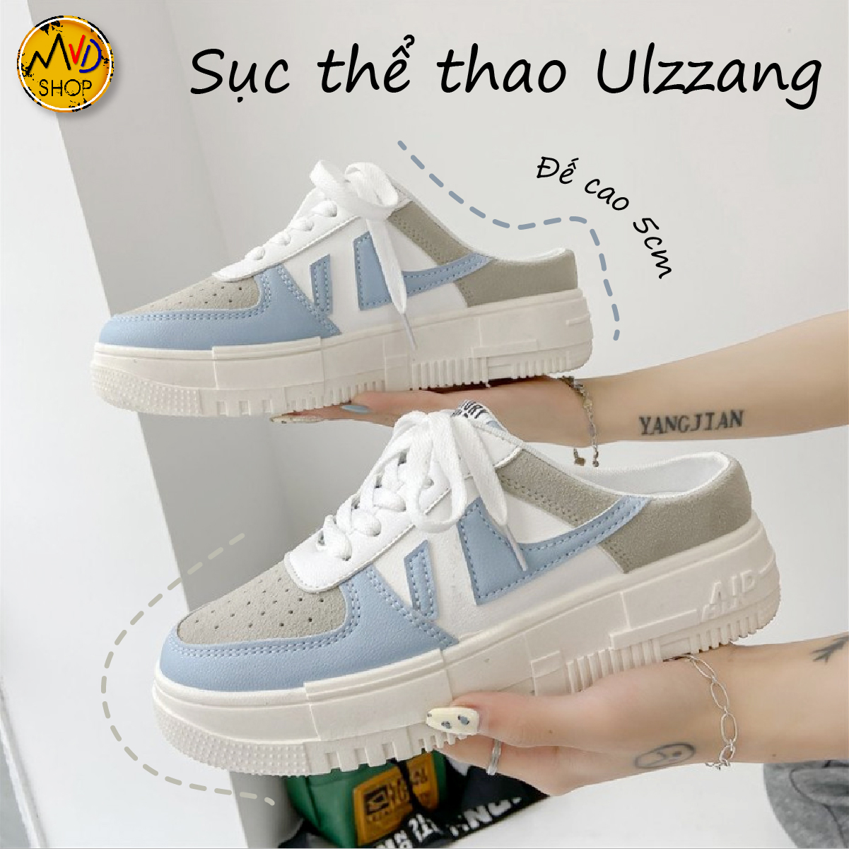 Giày sục thể thao da mềm độn đế 5cm, đạp gót mẫu mới