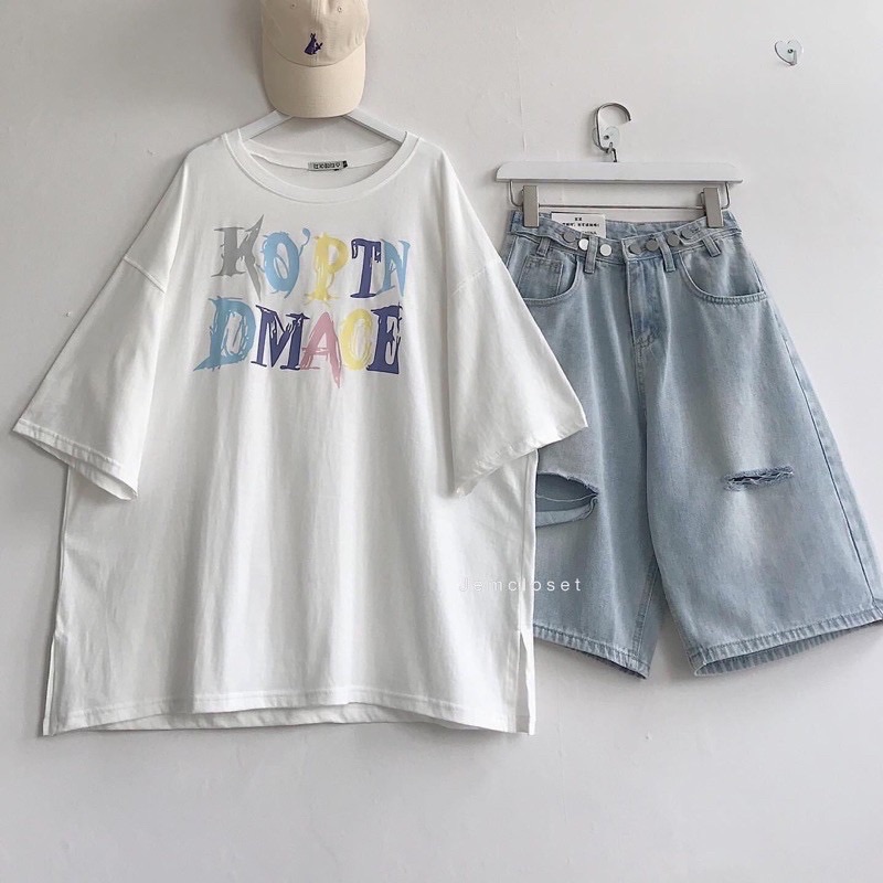 Quần Jeans Ngố Đai Nút Rách