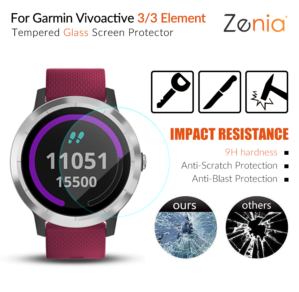 Zenia 2pcs Full Screen Protector Film For Garmin Vivoactive 3 Element Watch HD 9H 2.5D Tempered Protective Glass Explosion-proof Anti Scratch Film