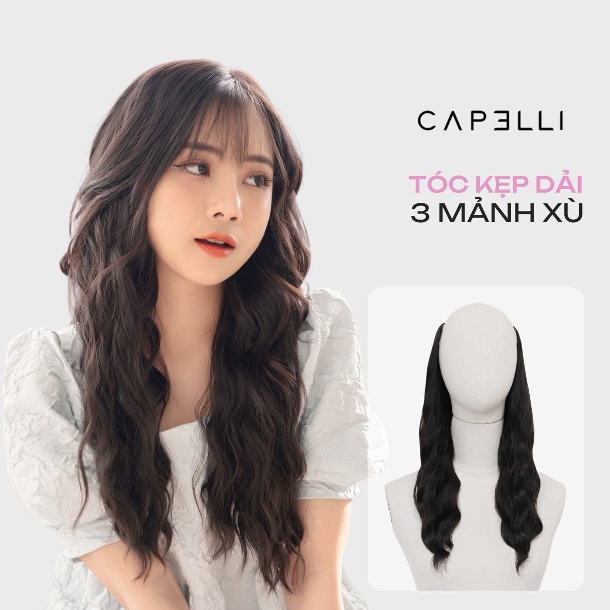 Tóc Kẹp Dải 3 Mảnh CAPELLI Dáng Xoăn Xù