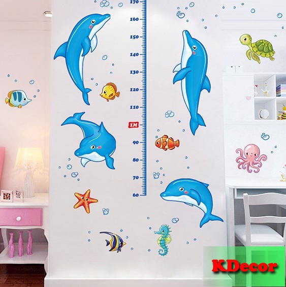 Decal dán tường Thước đo cá heo