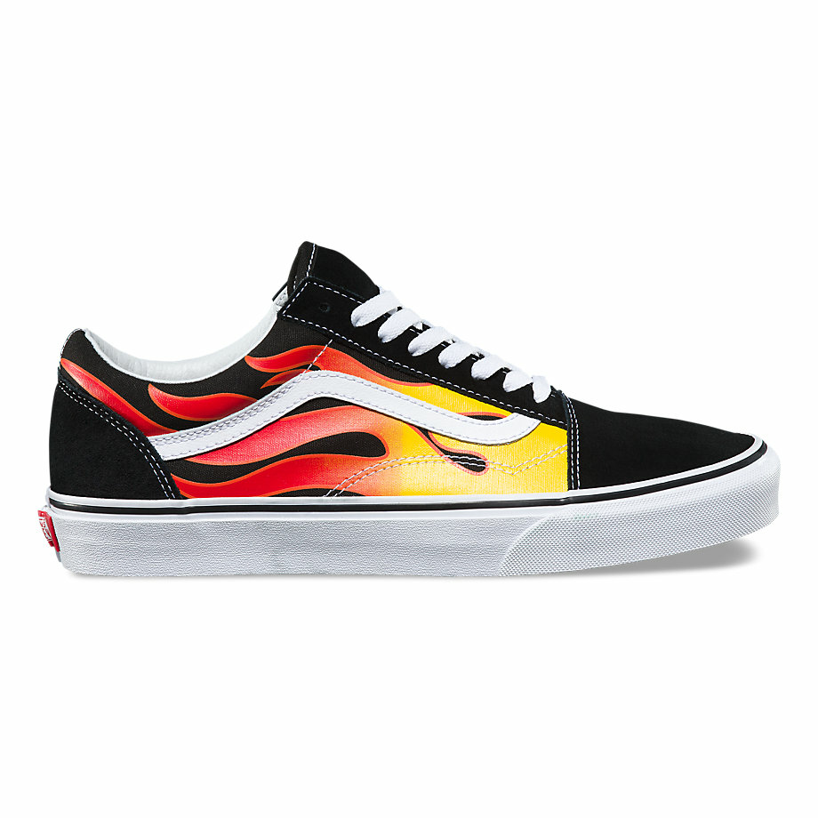 Giày Sneaker Nam Nữ Vans Lửa Buộc Dây Màu Đen Đỏ