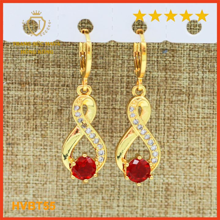 Bông Tai Nữ Titan, Khuyên Tai Nữ Đính Đá Dáng Thả Xi Mạ Vàng 24k Cao Cấp - Trang Sức Hava Phong Cách Thời Cá Tính Trẻ Trung