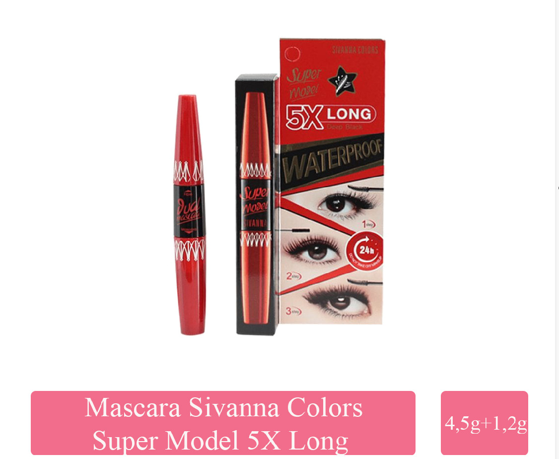 Mascara nối cong siêu dài dày mi Sivanna Super Model 5x Long Thái Lan