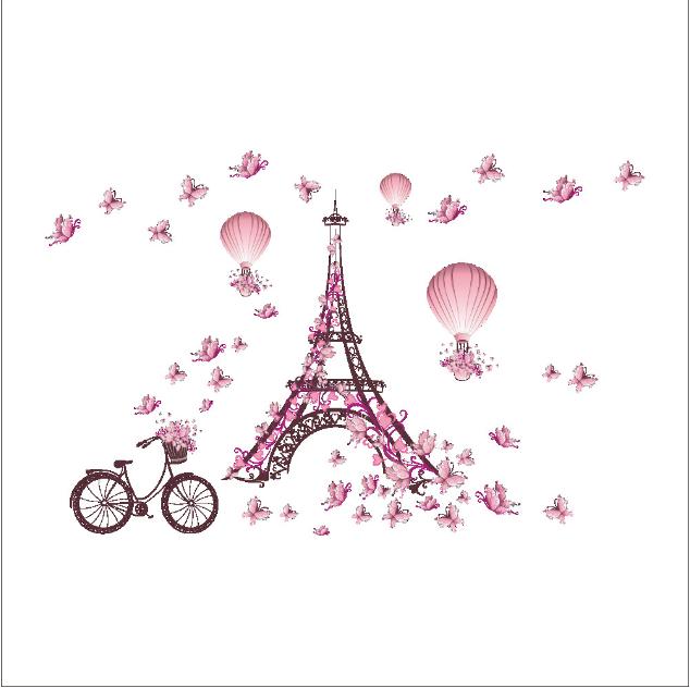 Decal trang trí tường - Tháp Lớn Bướm Hồng