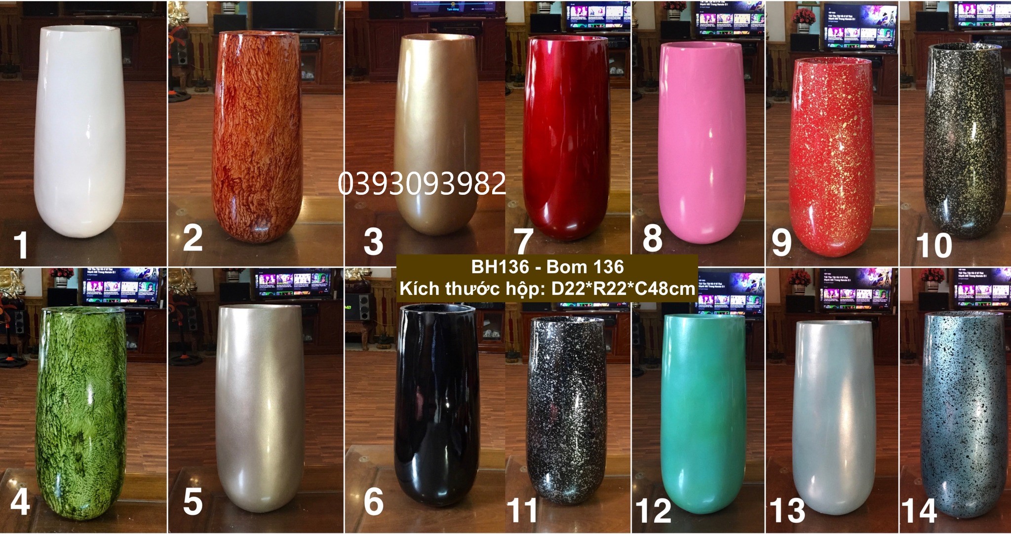 Bình hoa composite bom 18 C48cm, R20cm