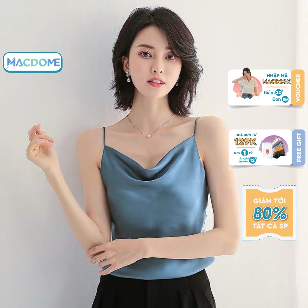 Áo hai dây lụa MACDOME thiết kế cổ đổ chất lụa satin cao cấp mặc trong vest, blazer AD005