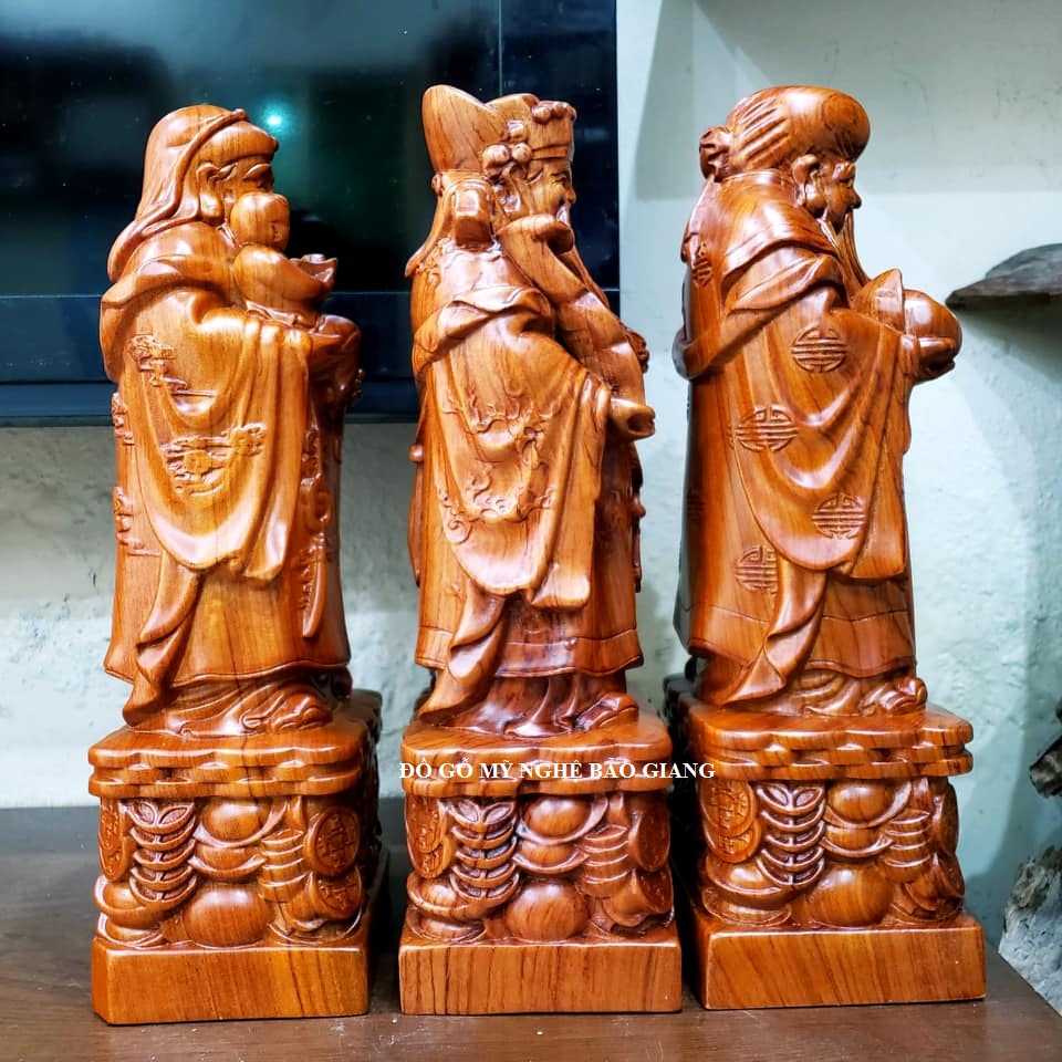 Bộ tượng tam đa gỗ hương cao 30cm