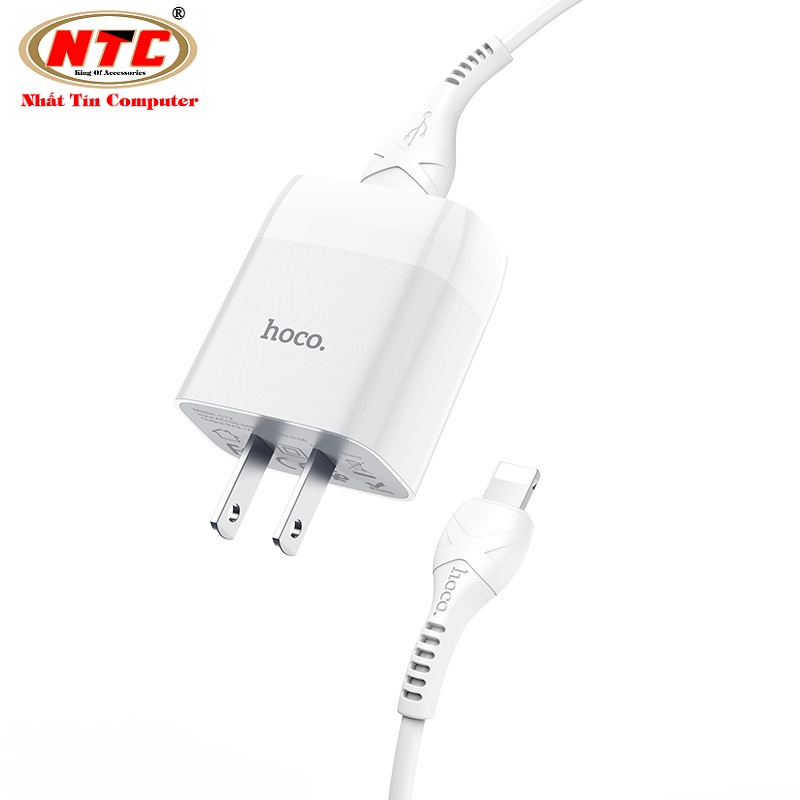 Combo cốc sạc và cáp sạc Hoco C72 cổng Lightning output max 2.1A (Trắng) - Nhat Tin Authorised Store